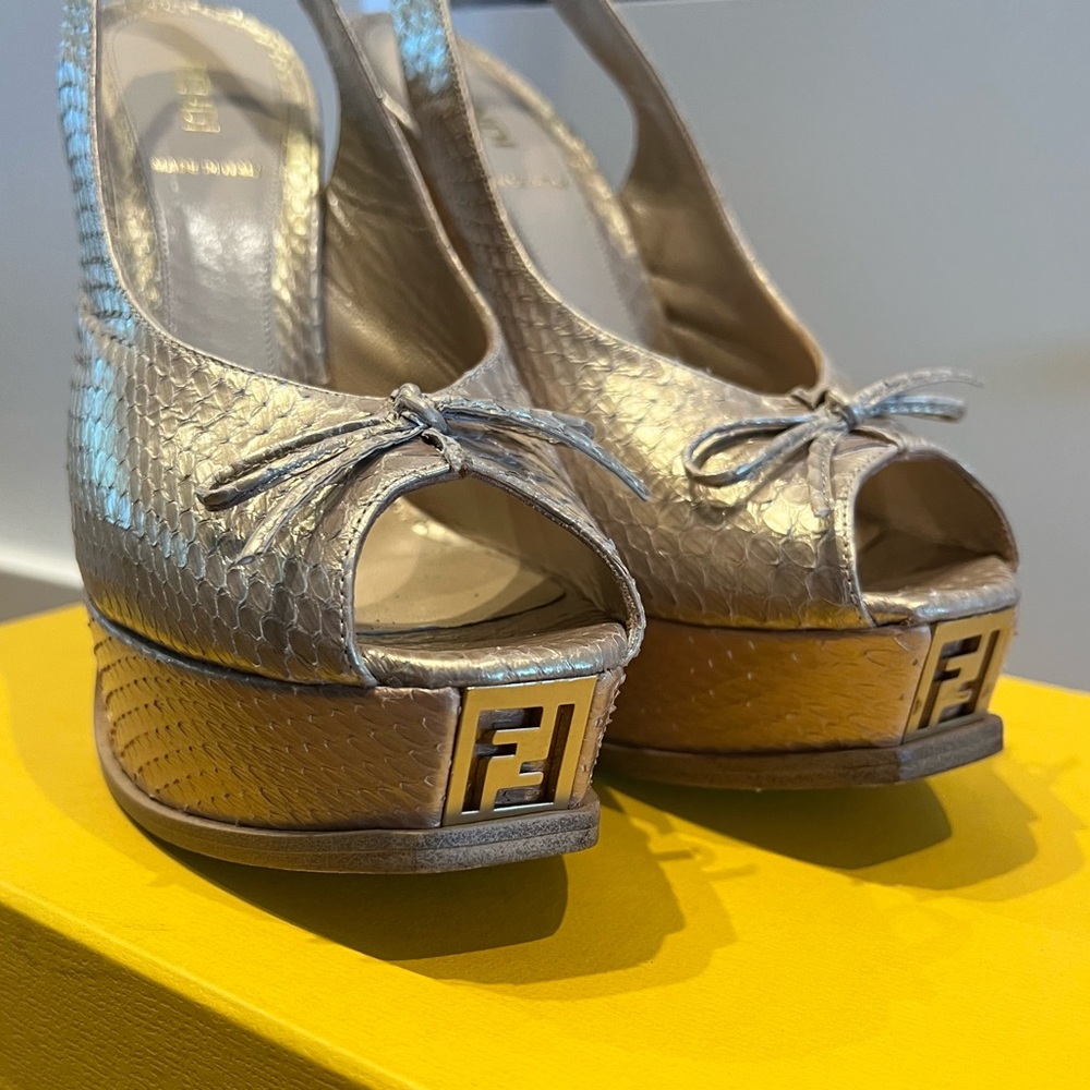FENDI gold snakeskin platform heels